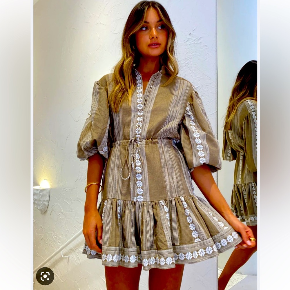 Shona Joy Tan and White Mini Dress